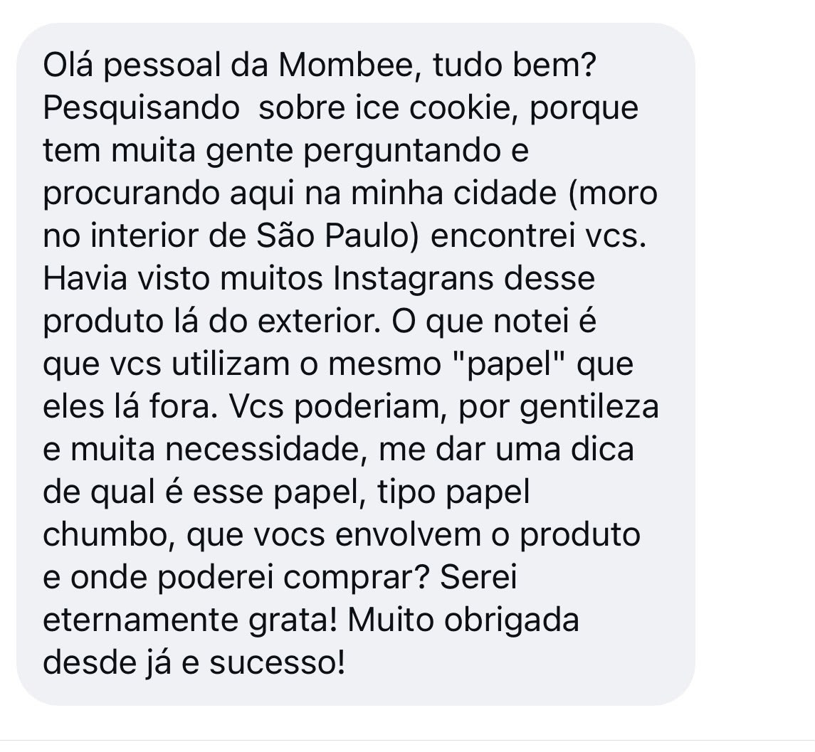 Mensagem de doceria de São Paulo perguntando sobre o papel usado nas embalagens